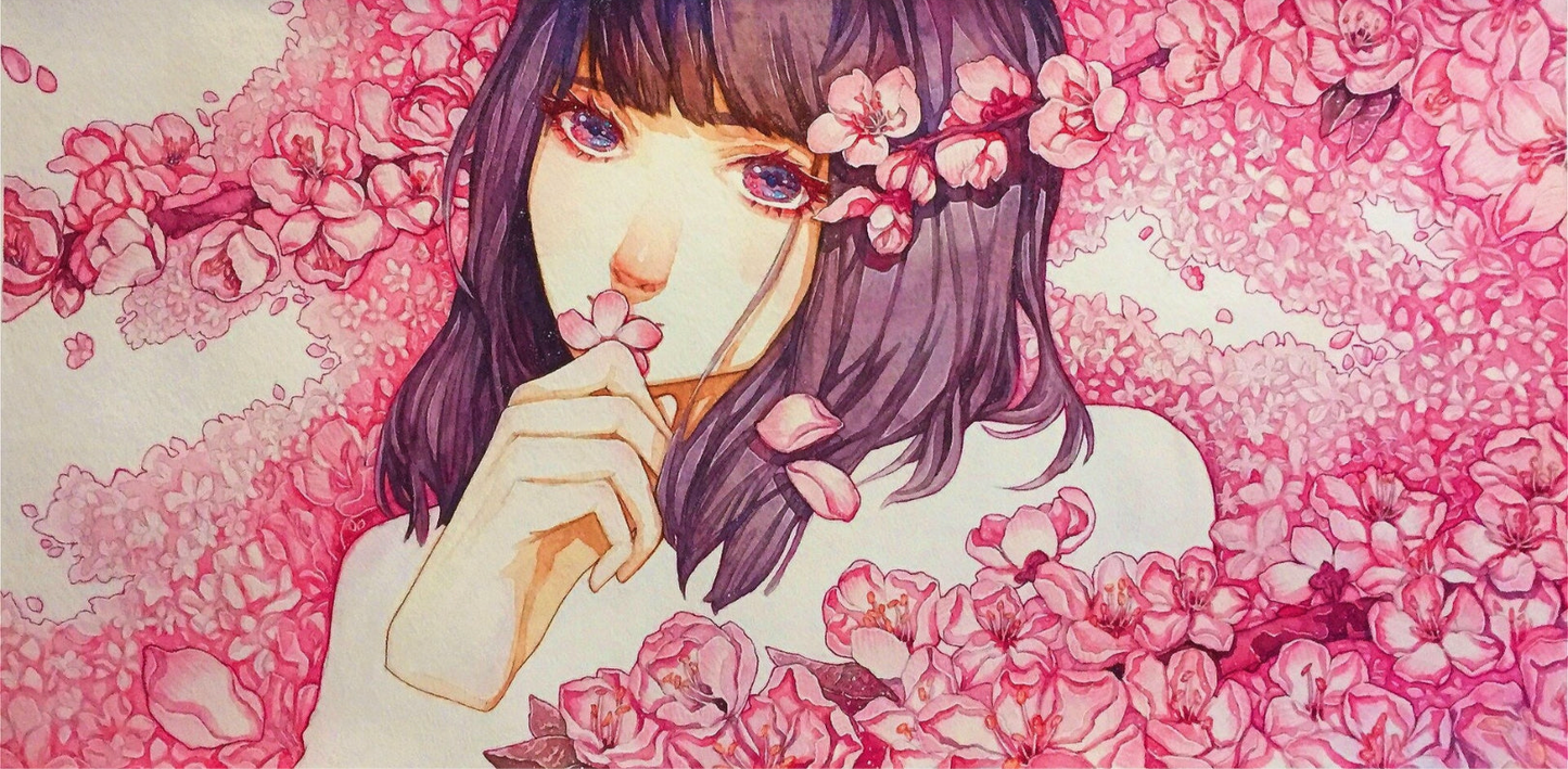 Original watercolor art print- Peach Blossom-Big Print- (Size Around 11 x 18 Inches)