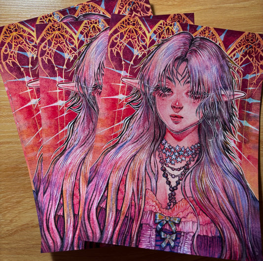 Original character Watercolor Art Post Card (Size Around 5x7 inches)