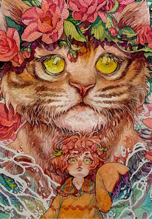 Original Watercolor Art Print- Cutie Pie Kitty (Size Around 9 x 11 Inches)