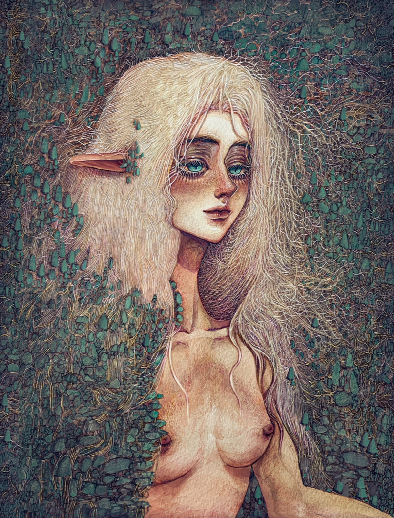 Big Print- Original watercolor art print- Original Character (Size Around 12 x 18 Inchs)