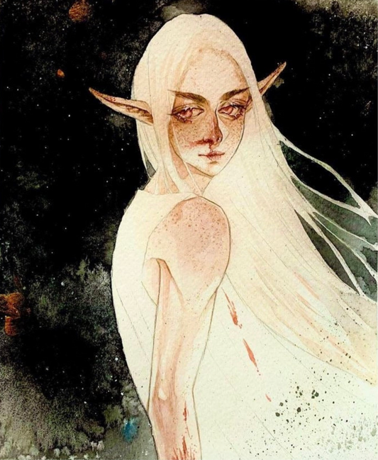 Original watercolor art print- Black Elf (Size Around 9 x 11 Inches)