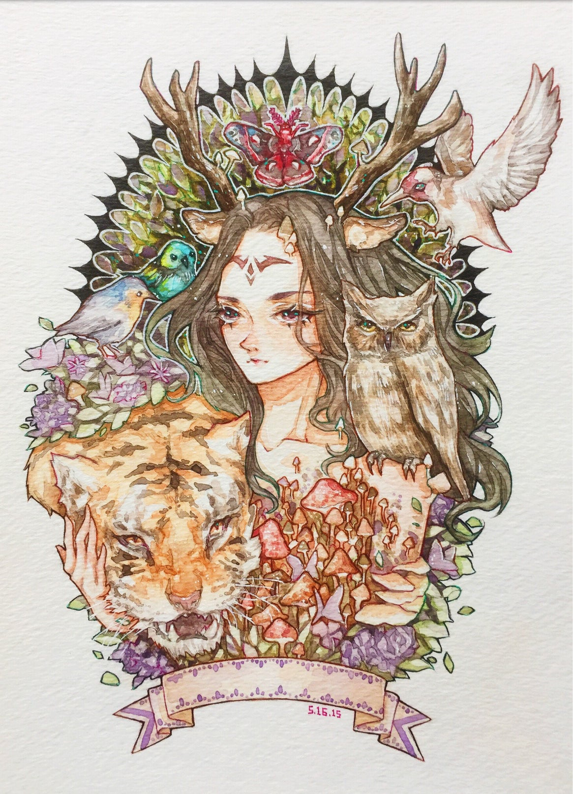 Original watercolor art print- Magical Elf (Size Around 9 x 11 Inches)