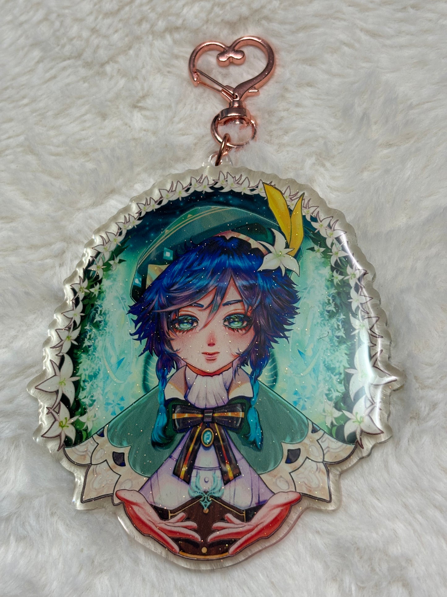 Original KeyChain - The God of The Wind (double sided glitter epoxy) (Size Around 6 x 5 Inches)