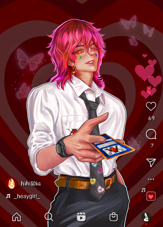 Original Art Print-Red/PinkVersion-Cutie Pie Magician (Size Around 9 x 11 Inches)